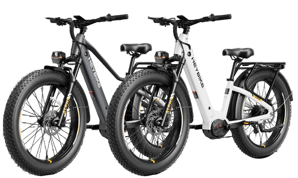 Heybike Alpha Pearl White and Galaxy Black White Background