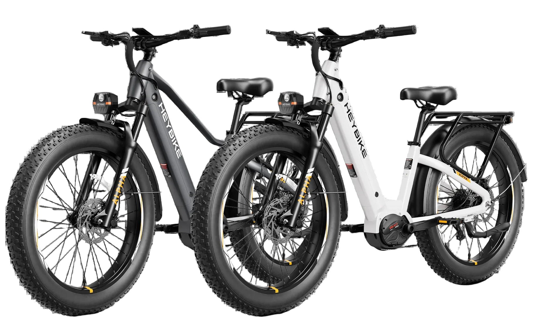 Heybike Alpha Pearl White and Galaxy Black White Background