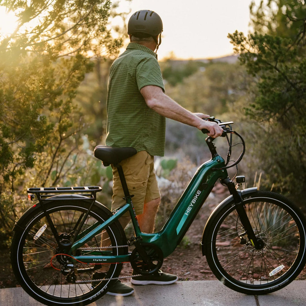 Heybike Hybrid Emerald Green Outdoors Background