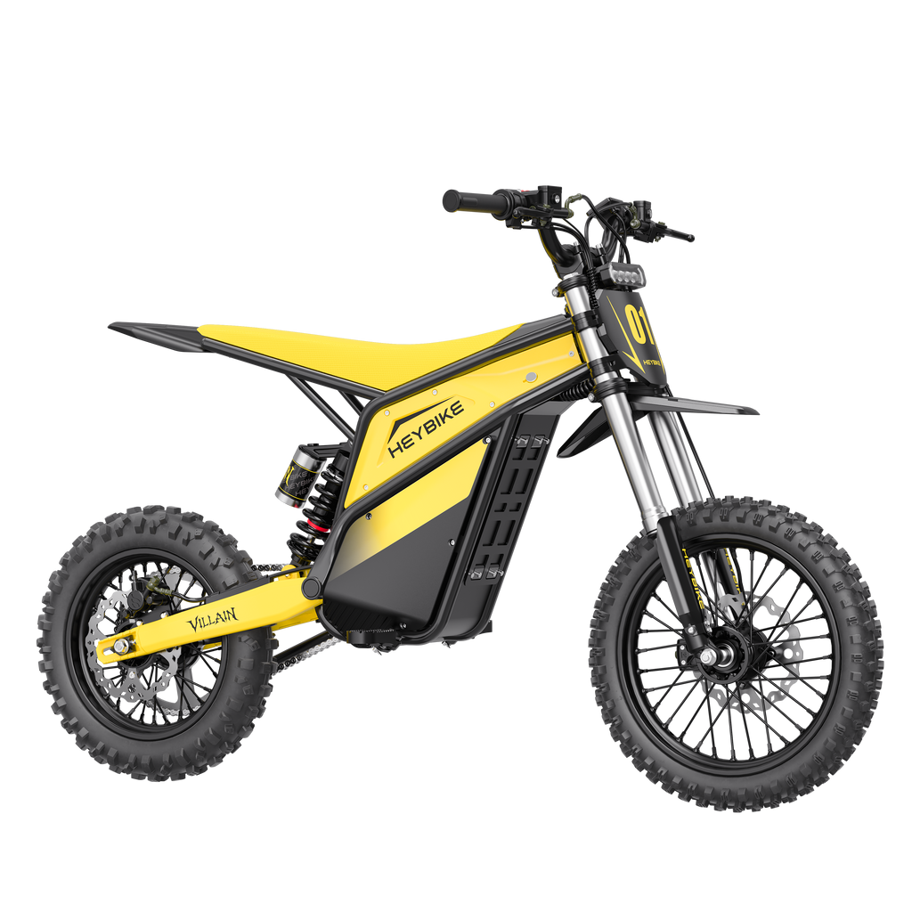 Yellow and black electric bike with 'Heybike' branding on a white background