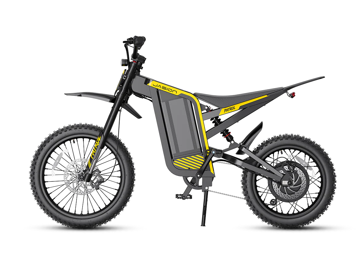 Electric bike with a black and yellow design on a white background