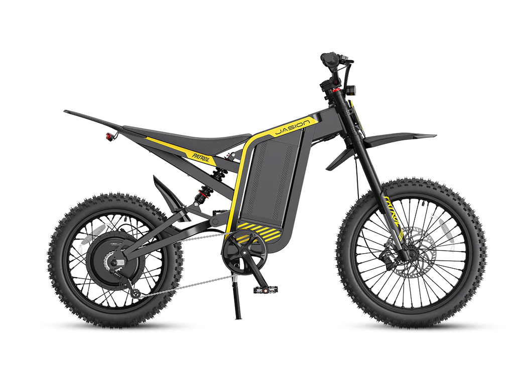 Electric bike with black and yellow design on a white background