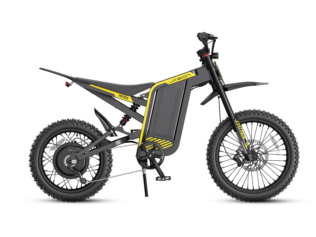 Electric bike with black and yellow design on a white background