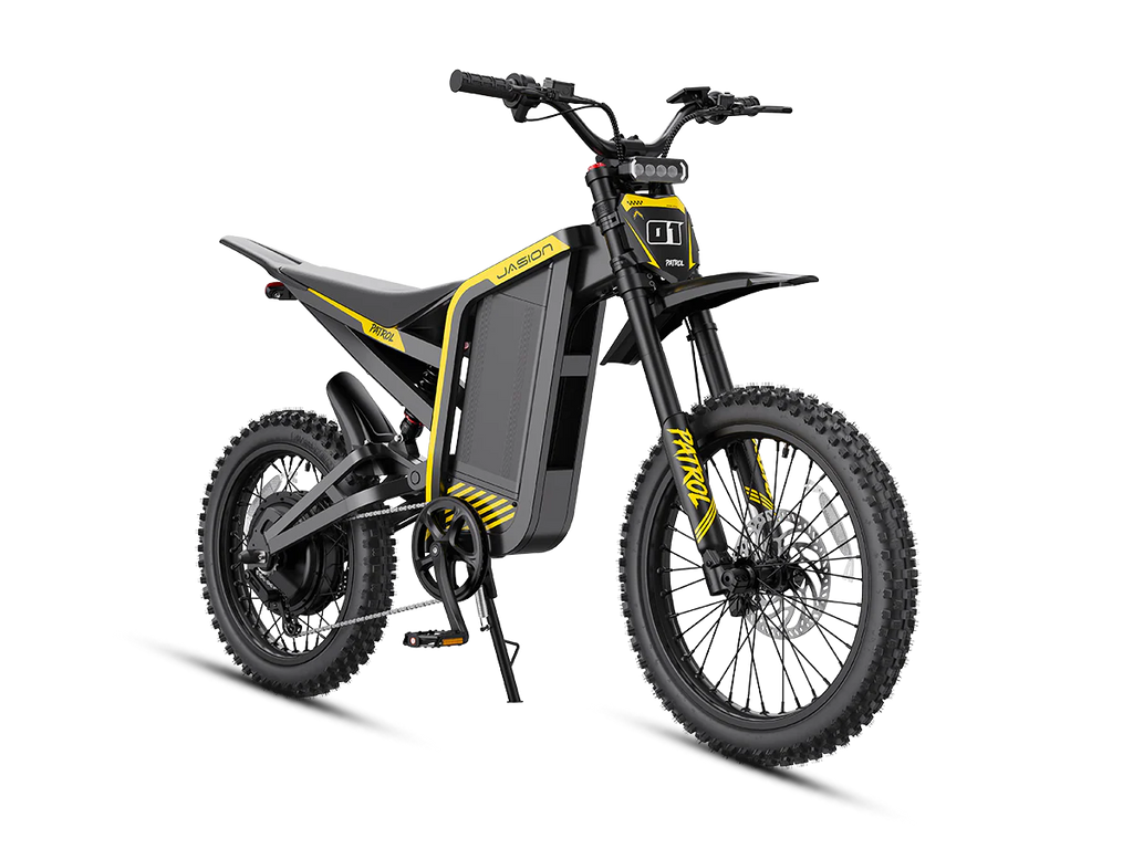 Black and yellow electric bike on a white background