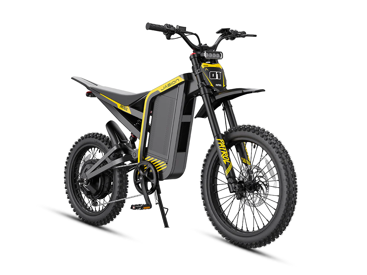 Black and yellow electric bike on a white background