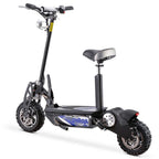 Black electric scooter with a seat on a white background