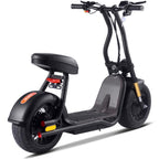 Black electric scooter with a seat on a white background
