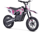 Children's dirt bike with pink and white design on a white background