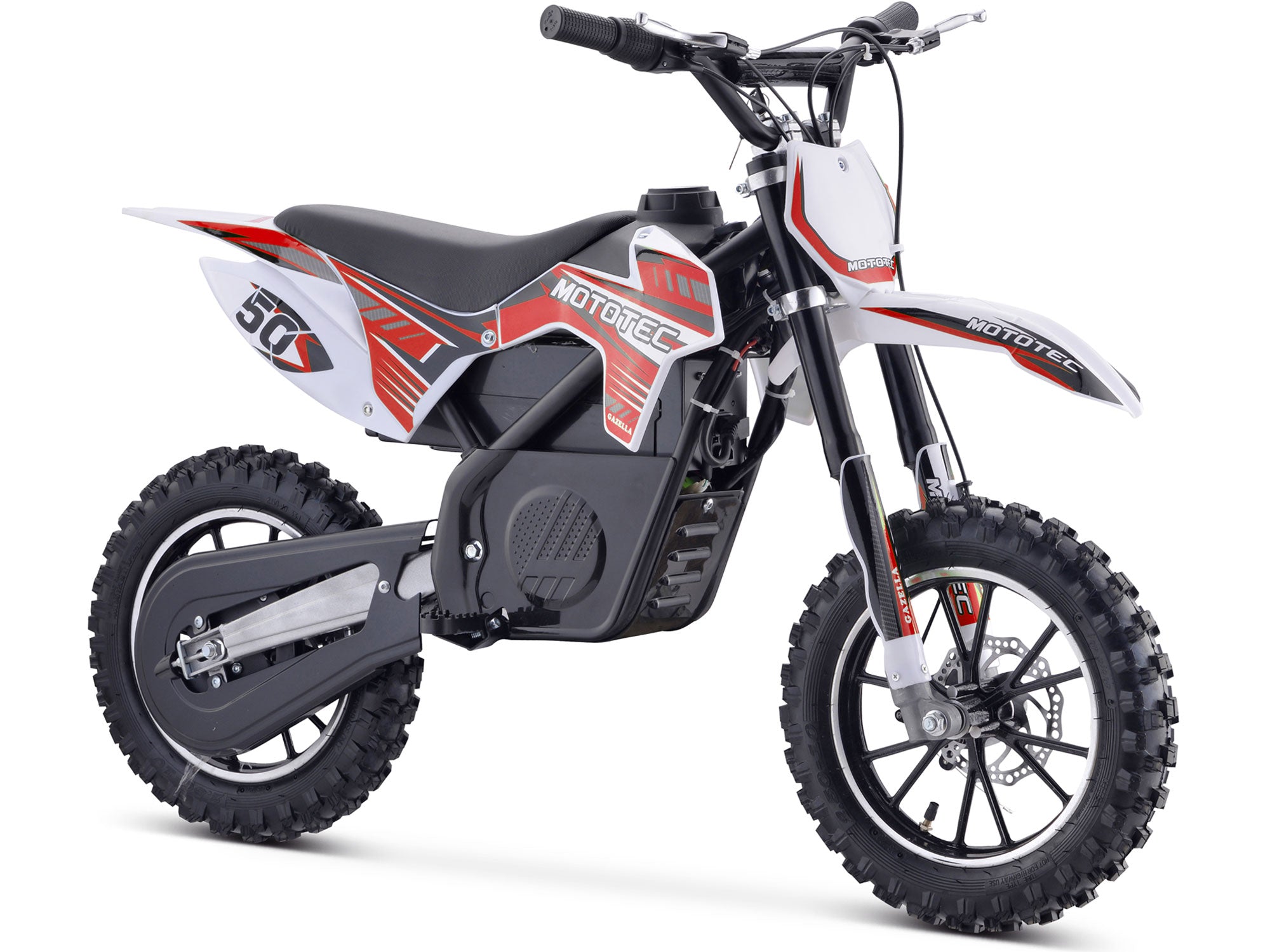 Children's Gazella e-dirt bike with red and white design on a white background