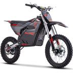 Electric dirt bike with a black and red design on a white background