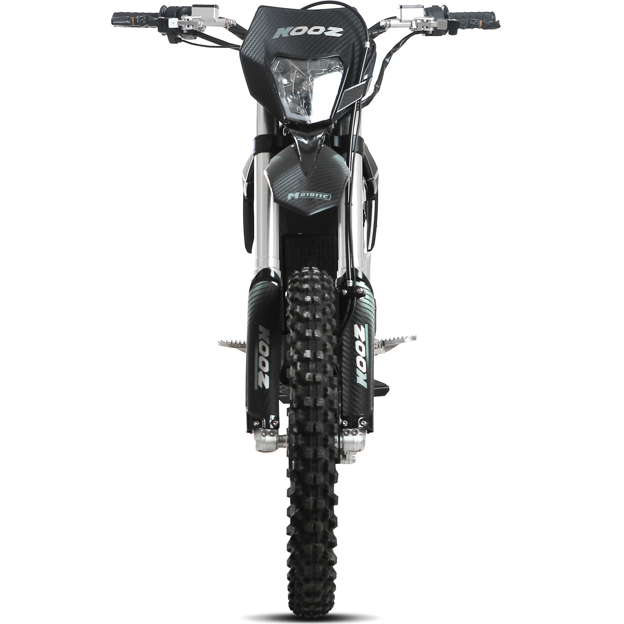 Black dirt bike with 'Kooz' branding on a white background