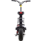 Vulcan black electric scooter with red trim and knobby tires