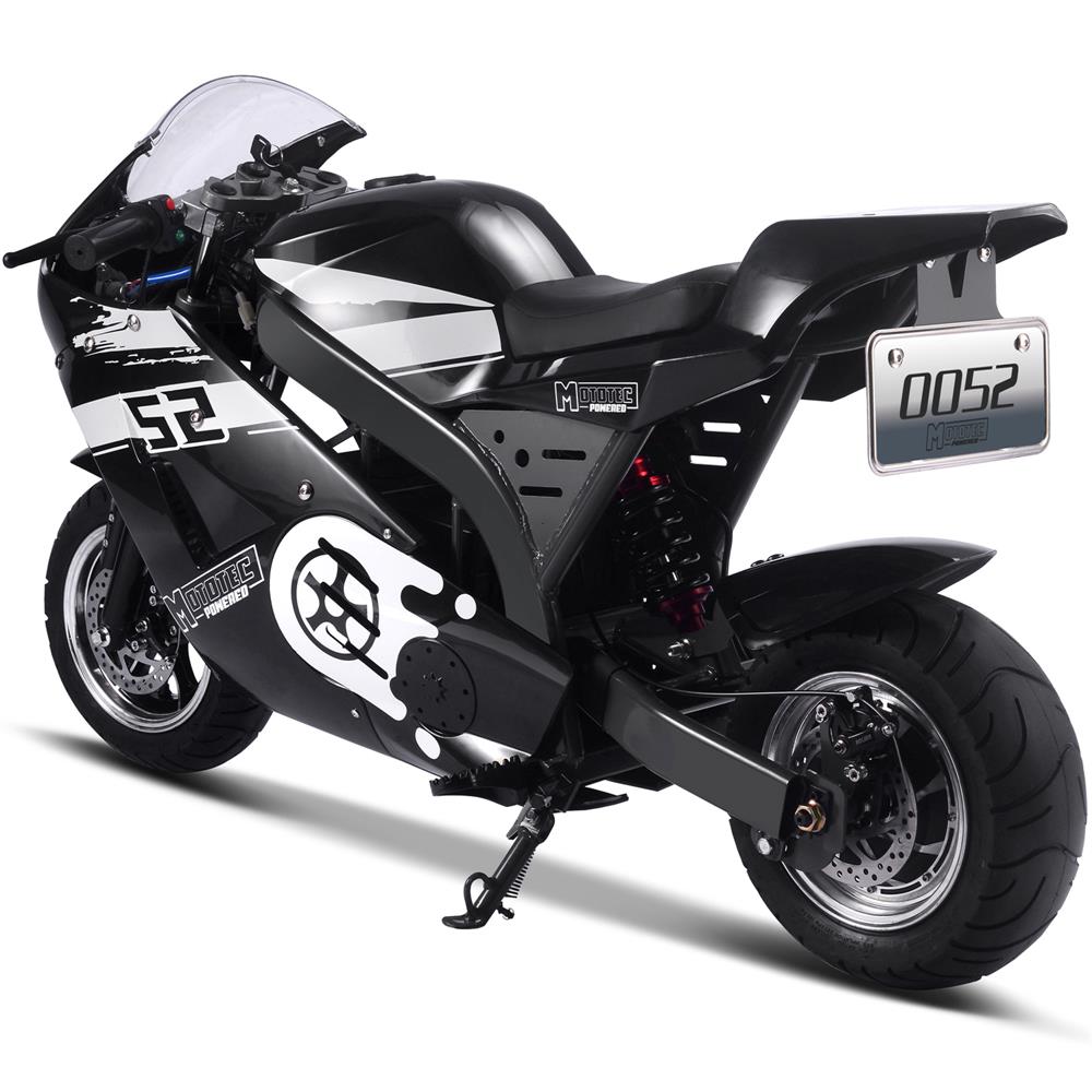Black motorcycle with white accents on a white background