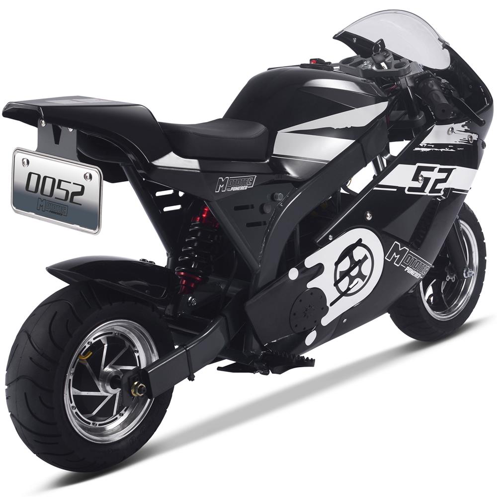 Black motorcycle with white design on a white background