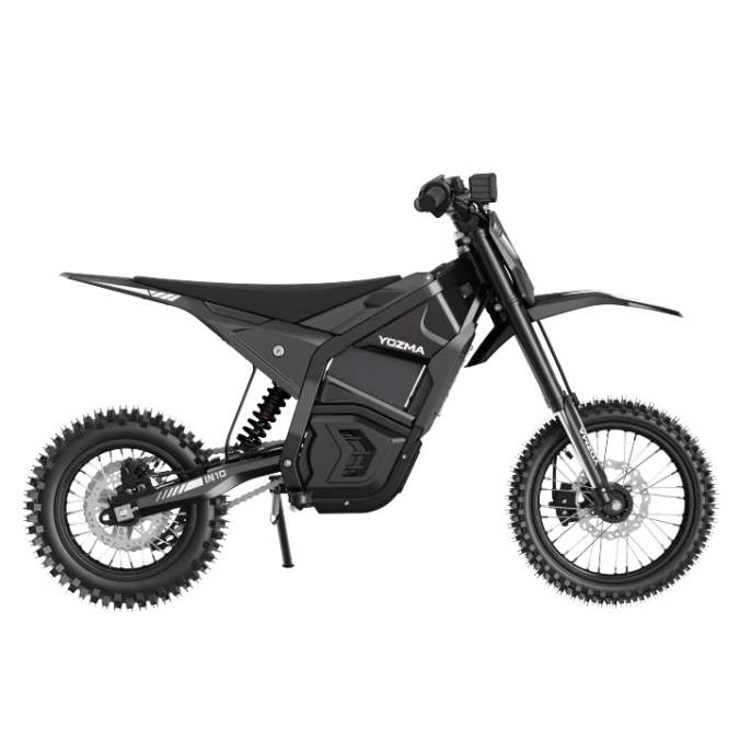 Black electric dirt bike on a white background